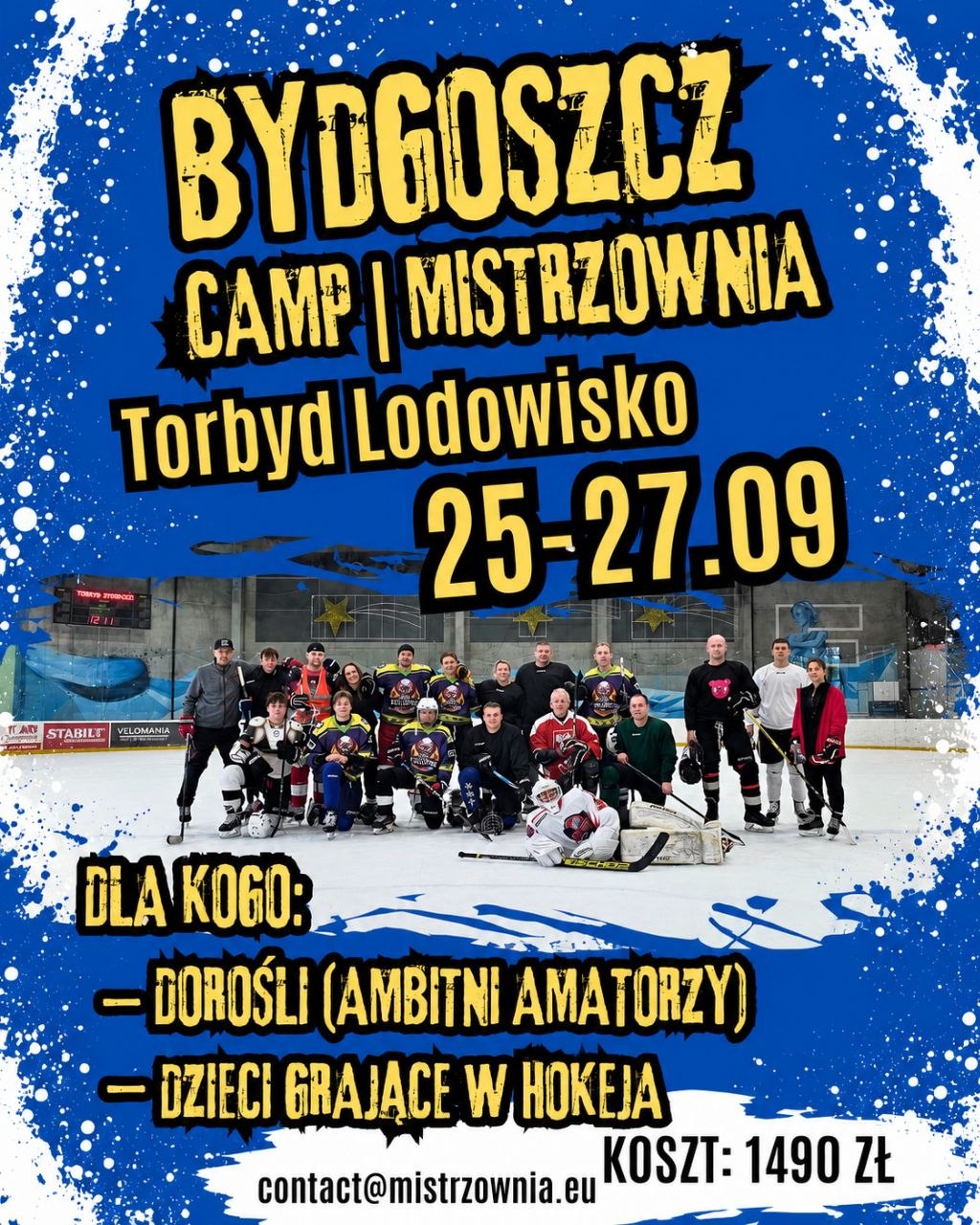 Plakat obozu hokejowego MISTRZOWNIA w Bydgoszczy, 25–27 września 2026